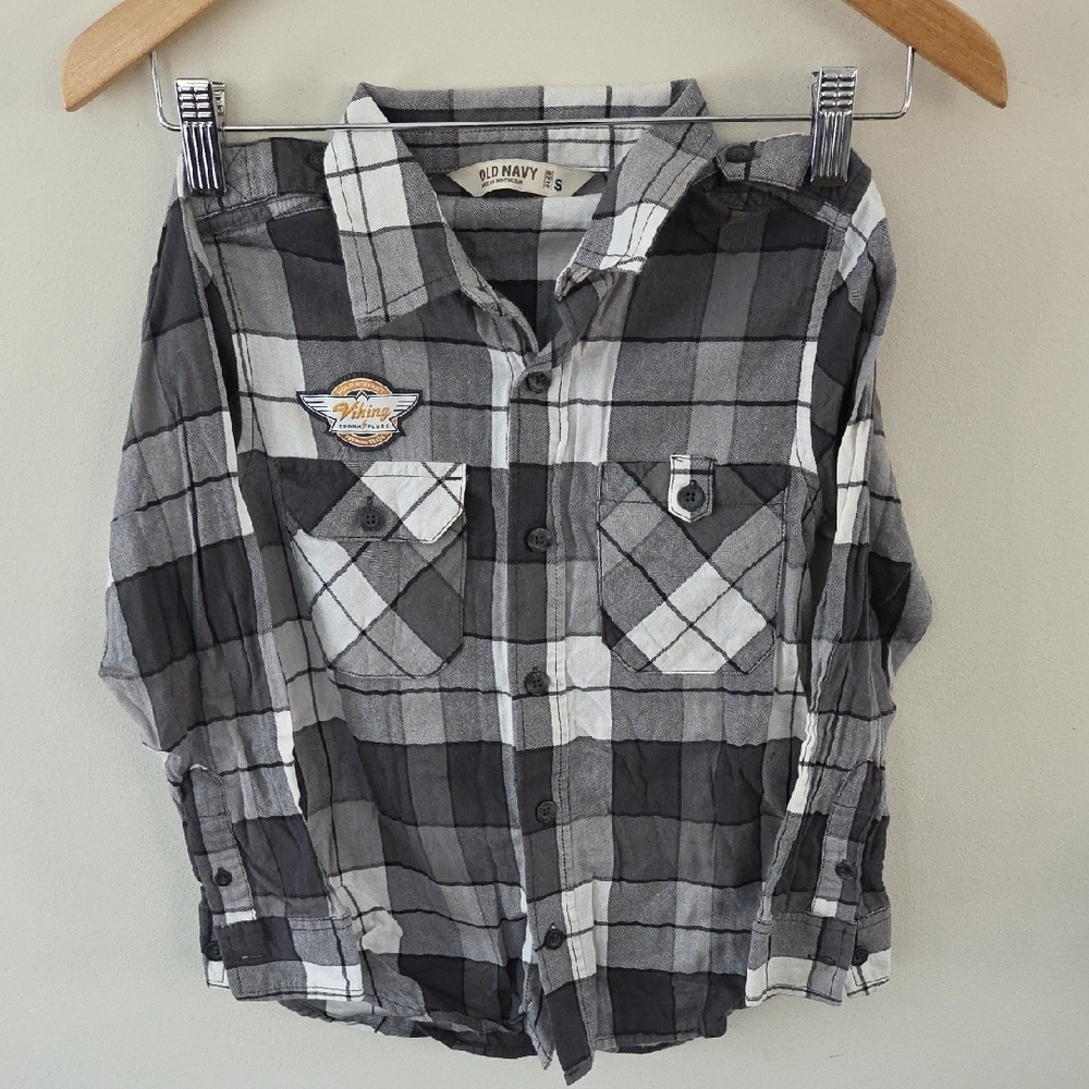 Old Navy Kids Causal Black and White Plaid Button Down Shirt